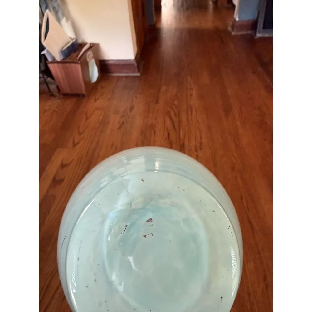 Stunning Light Blue Speckled Large Hand Blown Glass Vase